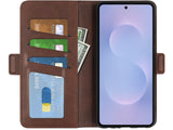Veganes Flip Case Leder Etui Hülle mit Karten Fächer und Sichtfenster für Samsung Galaxy S25 Edge in mokka von Screenguard