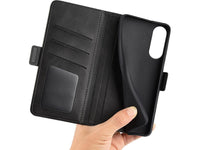 Veganes Flip Case Leder Etui Hülle mit Karten Fächer und Sichtfenster für Samsung Galaxy S25 Edge in schwarz von Screenguard
