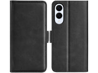 Veganes Flip Case Leder Etui Hülle mit Karten Fächer und Sichtfenster für Samsung Galaxy S25 Edge in schwarz von Screenguard