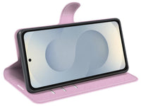 Lederhülle Karten Wallet Ledertasche Etui für Samsung Galaxy S25 Edge in rosa von Screenguard