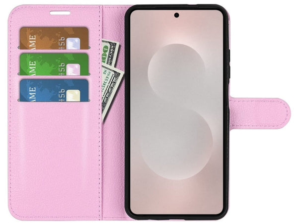 Lederhülle Portemonnaie Karten Ledertasche für Samsung Galaxy S25 Edge in rosa von Screenguard