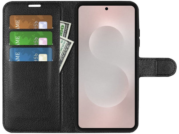 Lederhülle Portemonnaie Karten Ledertasche für Samsung Galaxy S25 Edge in schwarz von Screenguard