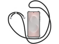 Necklace Handy Hülle mit Kordel Kette schwarz zum Tragen des Samsung Galaxy S25 Edge am Körper wie Handtasche Lanyard, stabil mit erhöhten Rändern und Kanten in transparent von Screenguard