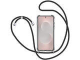 Necklace Handy Hülle mit Kordel Kette schwarz zum Tragen des Samsung Galaxy S25 Edge am Körper wie Handtasche Lanyard, stabil mit erhöhten Rändern und Kanten in transparent von Screenguard
