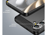 Flexible Handy Schutzhülle mit gebürster Carbon Textur auf der Rückseite für zum Schutz des Samsung Galaxy S25 FE  Display und Gehäuse Case in schwarz von Screenguard