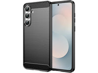 Flexible Handy Schutzhülle mit gebürster Carbon Textur auf der Rückseite für zum Schutz des Samsung Galaxy S25 FE  Display und Gehäuse Case in schwarz von Screenguard