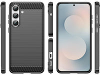 Flexible Handy Schutzhülle mit gebürster Carbon Textur auf der Rückseite für zum Schutz des Samsung Galaxy S25 FE  Display und Gehäuse Case in schwarz von Screenguard