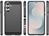 Flexible Handy Schutzhülle mit gebürster Carbon Textur auf der Rückseite für zum Schutz des Samsung Galaxy S25 FE  Display und Gehäuse Case in schwarz von Screenguard