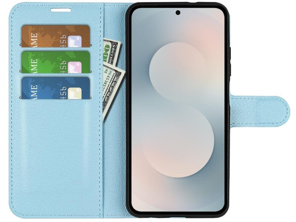 Lederhülle Portemonnaie Karten Ledertasche für Samsung Galaxy S25 FE in hellblau von Screenguard