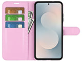 Lederhülle Portemonnaie Karten Ledertasche für Samsung Galaxy S25 FE in rosa von Screenguard
