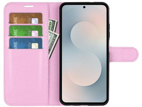 Lederhülle Portemonnaie Karten Ledertasche für Samsung Galaxy S25 FE in rosa von Screenguard