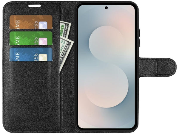 Lederhülle Portemonnaie Karten Ledertasche für Samsung Galaxy S25 FE in schwarz von Screenguard