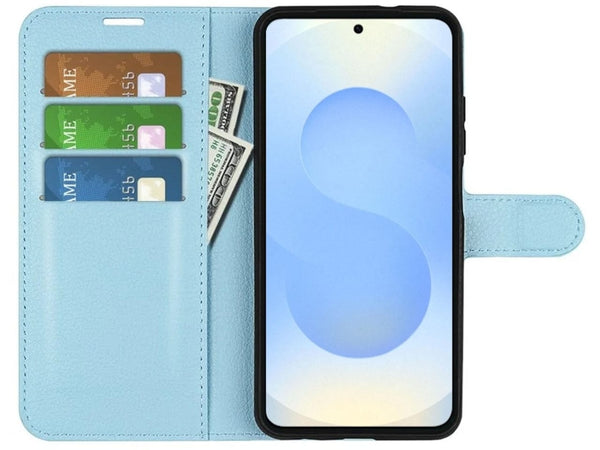 Lederhülle Portemonnaie Karten Ledertasche für Samsung Galaxy S25 in hellblau von Screenguard