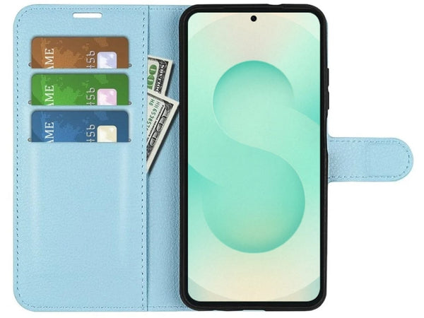 Lederhülle Portemonnaie Karten Ledertasche für Samsung Galaxy S25+ in hellblau von Screenguard