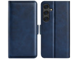 Veganes Flip Case Leder Etui Hülle mit Karten Fächer und Sichtfenster für Samsung Galaxy S25+ in dunkelblau von Screenguard