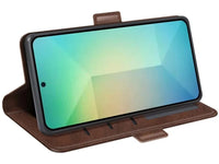 Veganes Flip Case Leder Etui Hülle mit Karten Fächer und Sichtfenster für Samsung Galaxy S25 in mokka von Screenguard