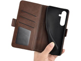 Veganes Flip Case Leder Etui Hülle mit Karten Fächer und Sichtfenster für Samsung Galaxy S25+ in mokka von Screenguard
