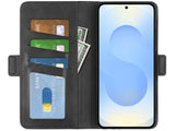 Veganes Flip Case Leder Etui Hülle mit Karten Fächer und Sichtfenster für Samsung Galaxy S25 in schwarz von Screenguard