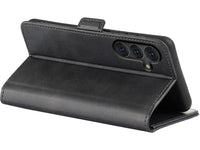 Veganes Flip Case Leder Etui Hülle mit Karten Fächer und Sichtfenster für Samsung Galaxy S25+ in schwarz von Screenguard