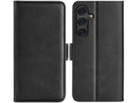 Veganes Flip Case Leder Etui Hülle mit Karten Fächer und Sichtfenster für Samsung Galaxy S25+ in schwarz von Screenguard