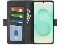 Veganes Flip Case Leder Etui Hülle mit Karten Fächer und Sichtfenster für Samsung Galaxy S25+ in schwarz von Screenguard