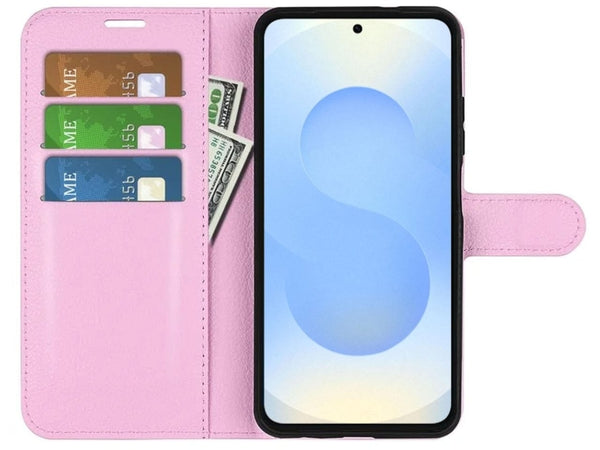 Lederhülle Portemonnaie Karten Ledertasche für Samsung Galaxy S25 in rosa von Screenguard