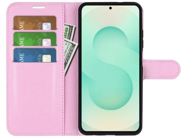Lederhülle Portemonnaie Karten Ledertasche für Samsung Galaxy S25+ in rosa von Screenguard