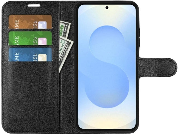 Lederhülle Portemonnaie Karten Ledertasche für Samsung Galaxy S25 in schwarz von Screenguard