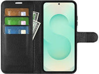 Lederhülle Portemonnaie Karten Ledertasche für Samsung Galaxy S25+ in schwarz von Screenguard