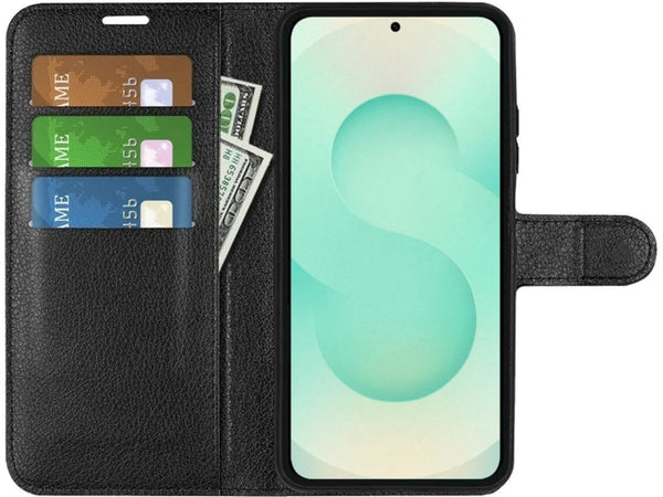 Lederhülle Portemonnaie Karten Ledertasche für Samsung Galaxy S25+ in schwarz von Screenguard