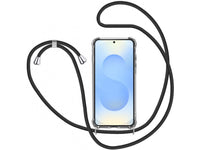 Necklace Handy Hülle mit Kordel Kette schwarz zum Tragen des Samsung Galaxy S25 am Körper wie Handtasche Lanyard, stabil mit erhöhten Rändern und Kanten in transparent von Screenguard