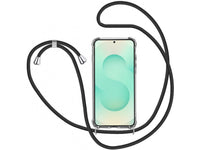 Necklace Handy Hülle mit Kordel Kette schwarz zum Tragen des Samsung Galaxy S25+ am Körper wie Handtasche Lanyard, stabil mit erhöhten Rändern und Kanten in transparent von Screenguard