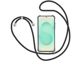 Necklace Handy Hülle mit Kordel Kette schwarz zum Tragen des Samsung Galaxy S25+ am Körper wie Handtasche Lanyard, stabil mit erhöhten Rändern und Kanten in transparent von Screenguard