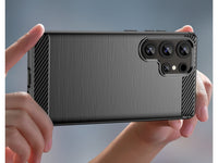 Flexible Handy Schutzhülle mit gebürster Carbon Textur auf der Rückseite für zum Schutz des Samsung Galaxy S25 Ultra  Display und Gehäuse Case in schwarz von Screenguard