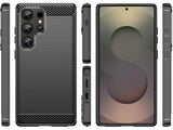 Flexible Handy Schutzhülle mit gebürster Carbon Textur auf der Rückseite für zum Schutz des Samsung Galaxy S25 Ultra  Display und Gehäuse Case in schwarz von Screenguard