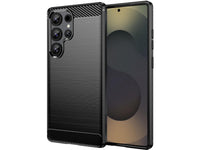 Flexible Handy Schutzhülle mit gebürster Carbon Textur auf der Rückseite für zum Schutz des Samsung Galaxy S25 Ultra  Display und Gehäuse Case in schwarz von Screenguard