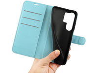 Lederhülle Karten Wallet Ledertasche Etui für Samsung Galaxy S25 Ultra in hellblau von Screenguard