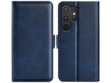 Veganes Flip Case Leder Etui Hülle mit Karten Fächer und Sichtfenster für Samsung Galaxy S25 Ultra in dunkelblau von Screenguard