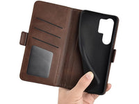 Veganes Flip Case Leder Etui Hülle mit Karten Fächer und Sichtfenster für Samsung Galaxy S25 Ultra in mokka von Screenguard