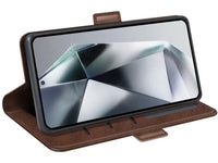 Veganes Flip Case Leder Etui Hülle mit Karten Fächer und Sichtfenster für Samsung Galaxy S25 Ultra in mokka von Screenguard