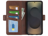 Veganes Flip Case Leder Etui Hülle mit Karten Fächer und Sichtfenster für Samsung Galaxy S25 Ultra in mokka von Screenguard