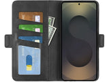 Veganes Flip Case Leder Etui Hülle mit Karten Fächer und Sichtfenster für Samsung Galaxy S25 Ultra in schwarz von Screenguard