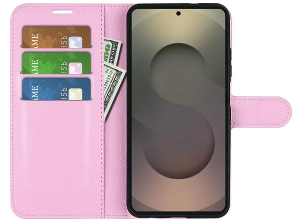Lederhülle Portemonnaie Karten Ledertasche für Samsung Galaxy S25 Ultra in rosa von Screenguard