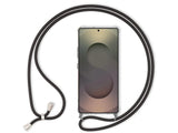 Necklace Handy Hülle mit Kordel Kette schwarz zum Tragen des Samsung Galaxy S25 Ultra am Körper wie Handtasche Lanyard, stabil mit erhöhten Rändern und Kanten in transparent von Screenguard