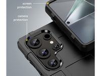 Widerstandsfähige, stabile Outdoor Sport Hülle für das Samsung Galaxy S25 Ultra für Handwerker, Baustelle, Business, äusserst stabil mit erhöhten Rändern und Kanten in schwarz von Screenguard