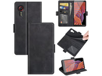 Veganes Flip Case Leder Etui Hülle mit Karten Fächer und Sichtfenster für Samsung Galaxy XCover 5 in schwarz von Screenguard