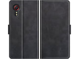 Veganes Flip Case Leder Etui Hülle mit Karten Fächer und Sichtfenster für Samsung Galaxy XCover 5 in schwarz von Screenguard