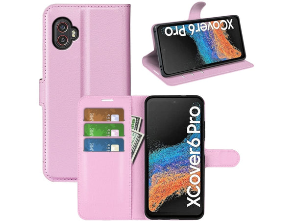 Lederhülle Portemonnaie Karten Ledertasche für Samsung Galaxy XCover6 Pro in rosa von Screenguard