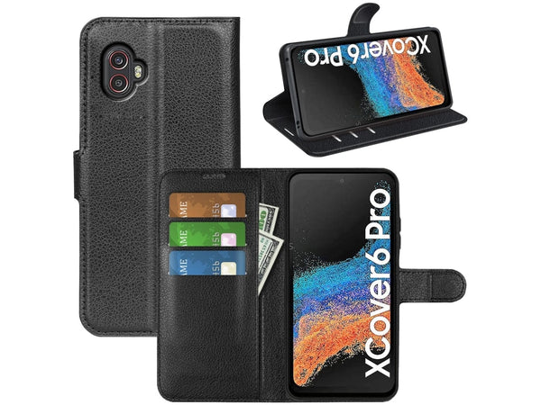 Lederhülle Portemonnaie Karten Ledertasche für Samsung Galaxy XCover6 Pro in schwarz von Screenguard
