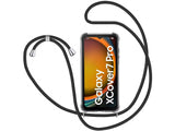 Necklace Handy Hülle mit Kordel Kette schwarz zum Tragen des Samsung Galaxy XCover7 Pro am Körper wie Handtasche Lanyard, stabil mit erhöhten Rändern und Kanten in transparent von Screenguard